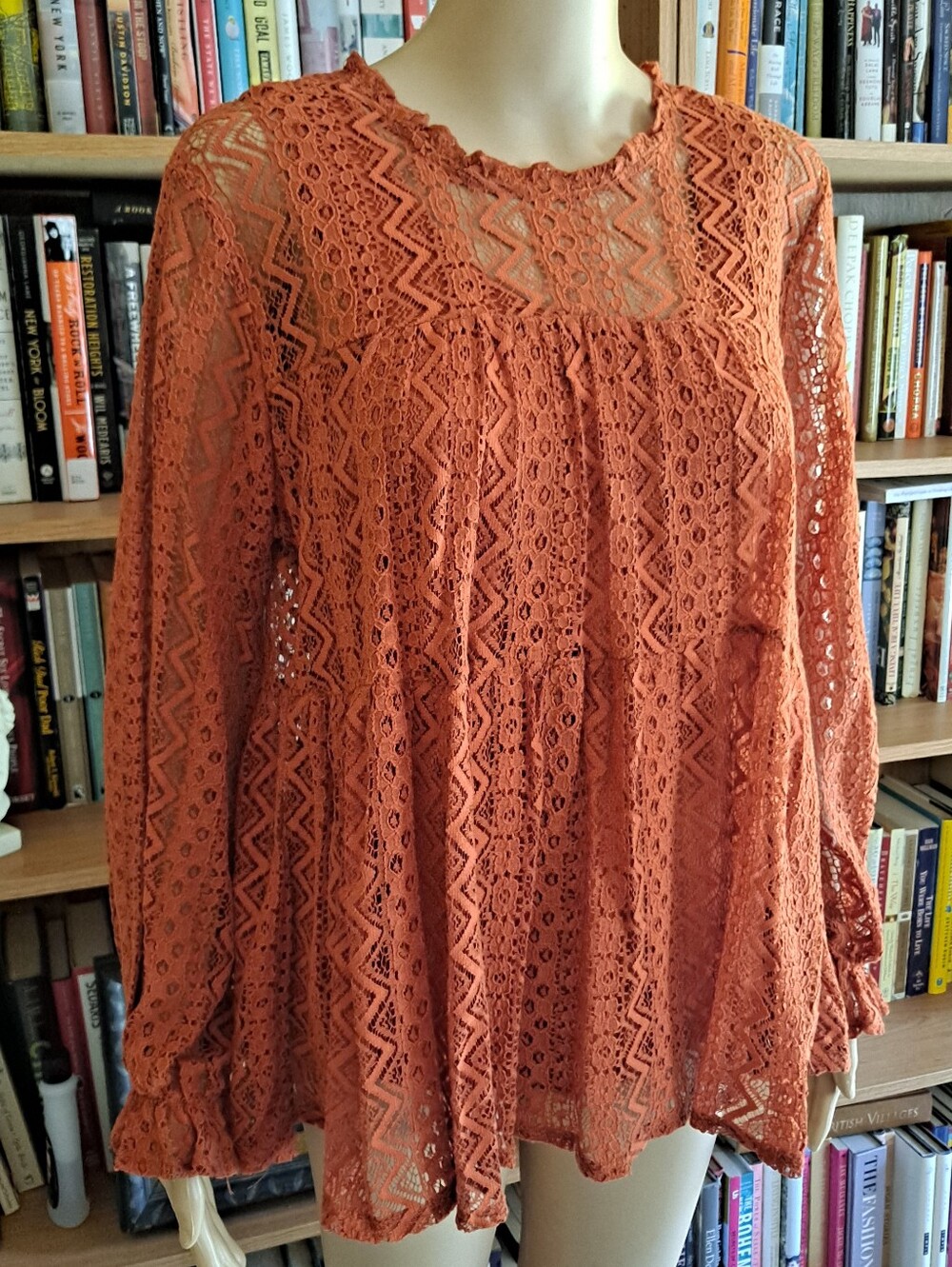 Melissa Paige Lace Peasant Blouse - Rust Orange